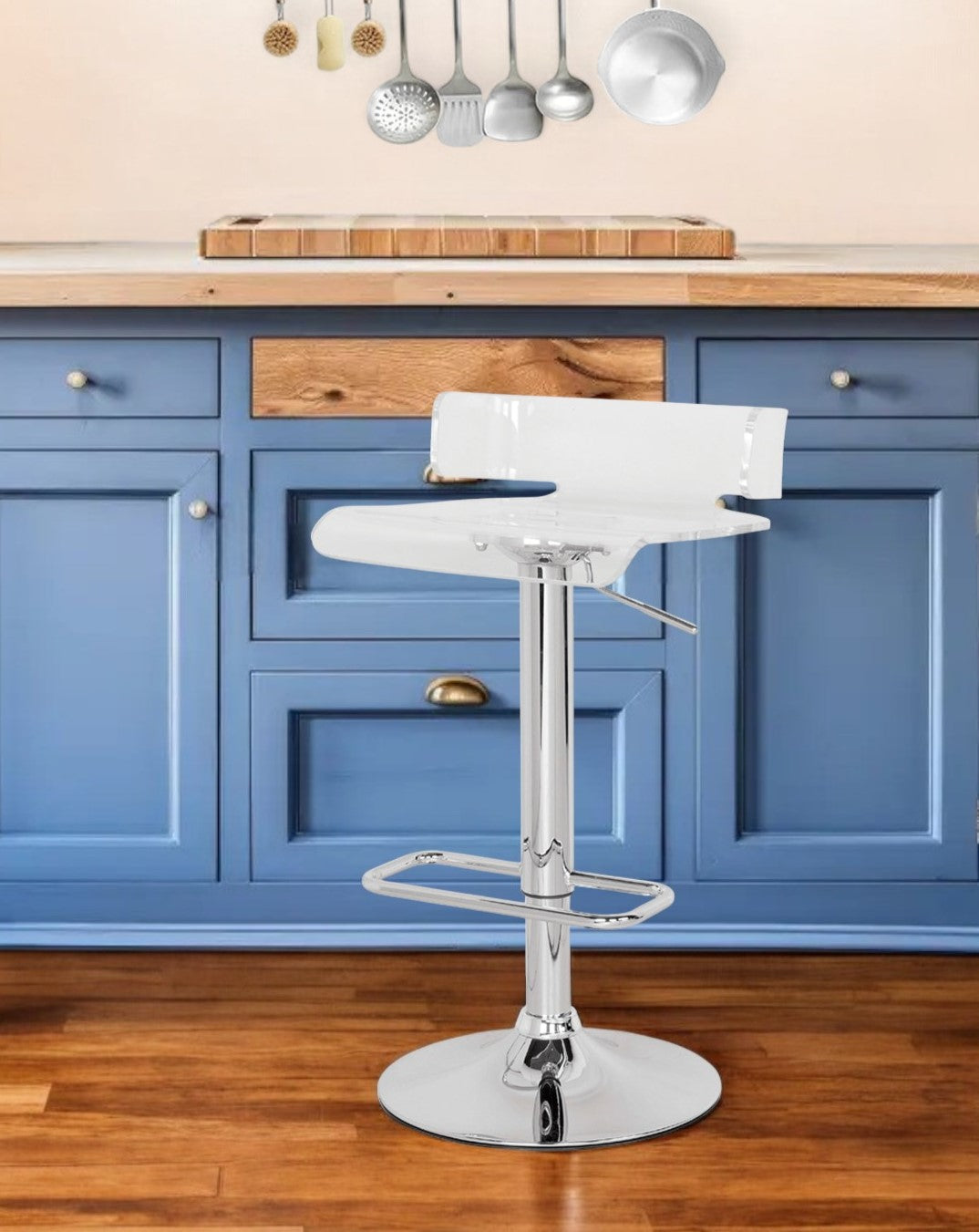 Clear and Silver Acrylic and Metal Low Back Adjustable Height Swivel Bar Chair-Bar Chairs-DECOROLALA