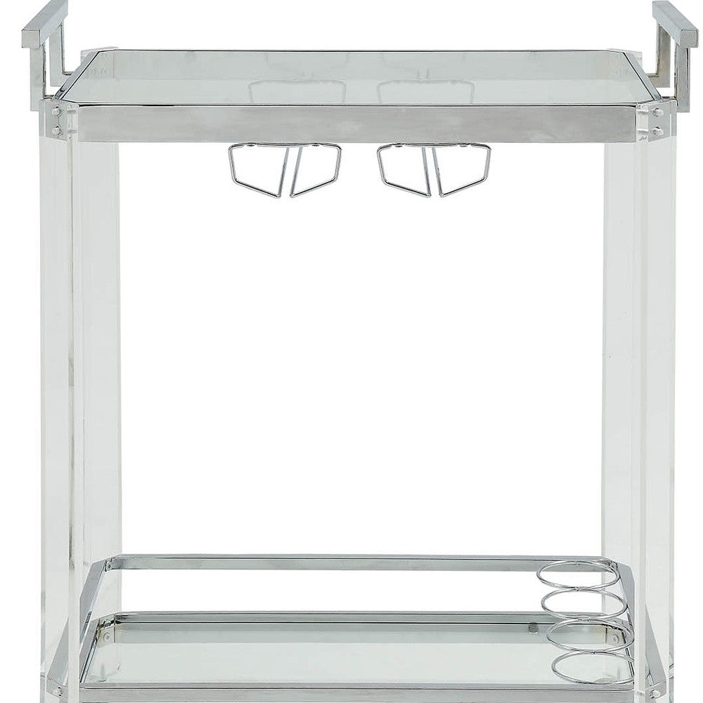 Clear and White 29" Rolling Prep Table With Storage-Kitchen Carts-Islands-DECOROLALA