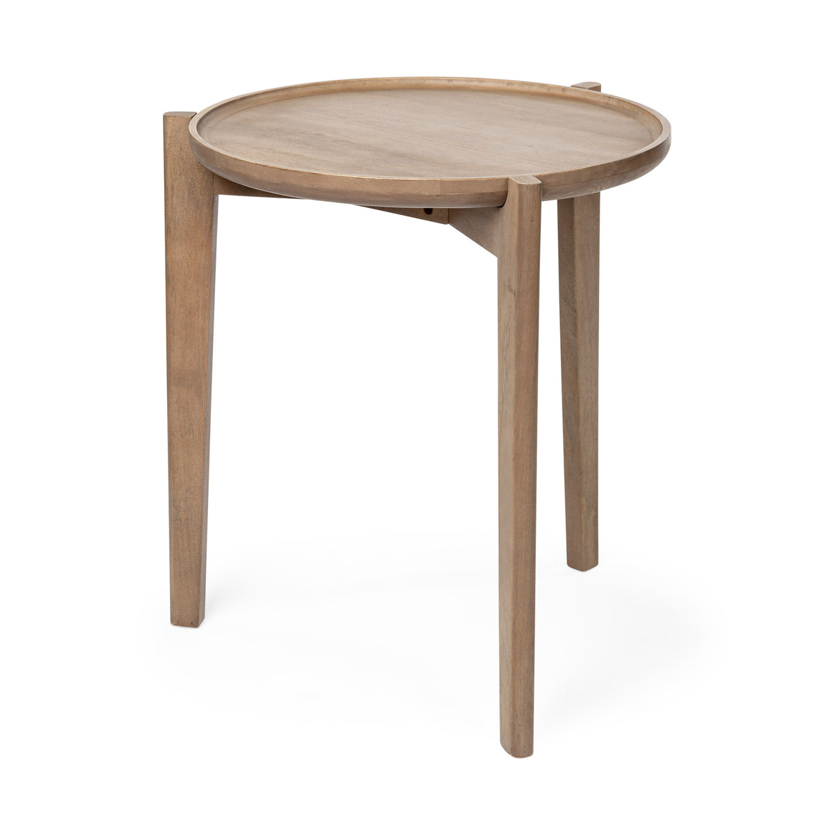 Cleaver I 22 x 24 Round Top Brown Solid Wood Accent Table-Accent Tables-DECOROLALA