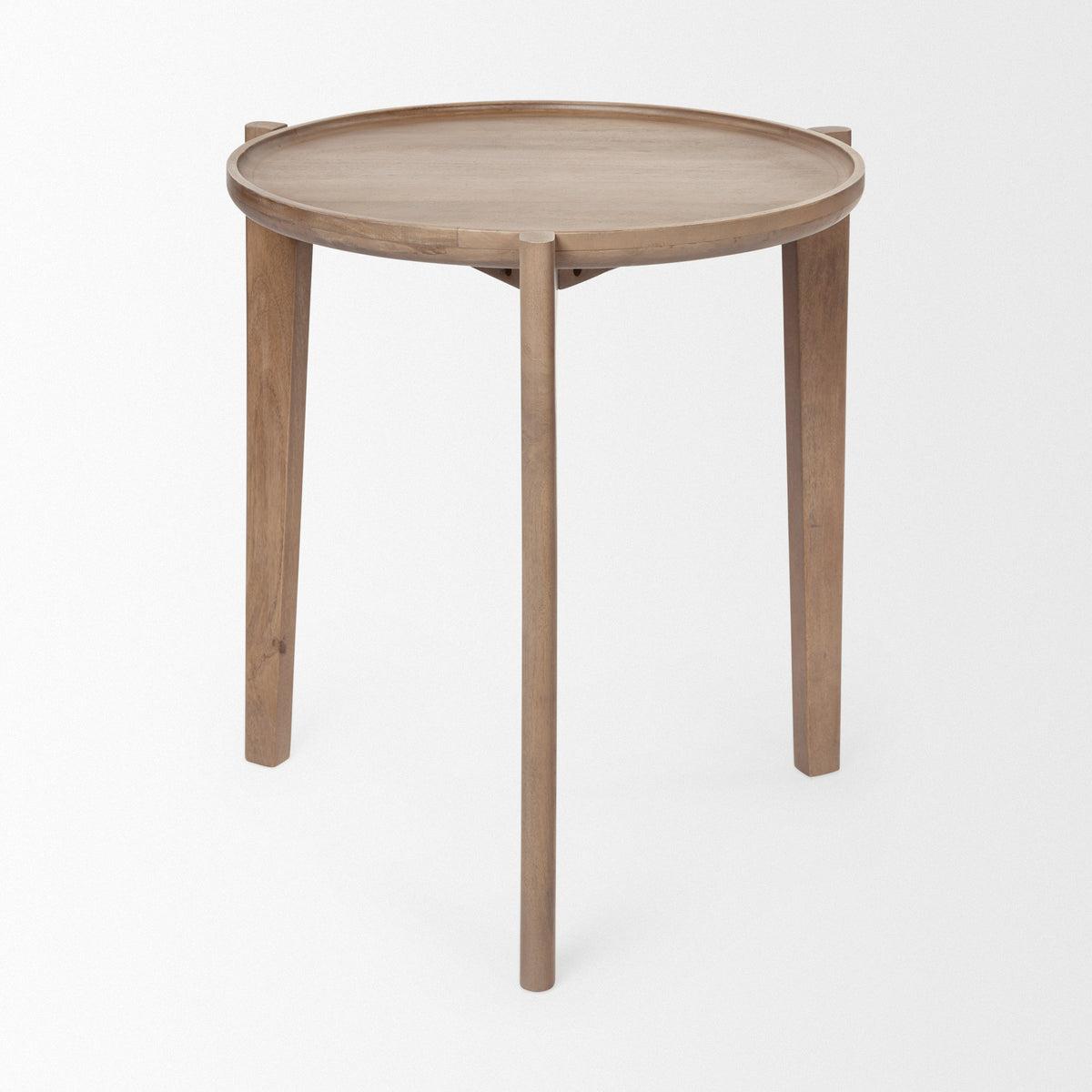Cleaver I 22 x 24 Round Top Brown Solid Wood Accent Table-Accent Tables-DECOROLALA