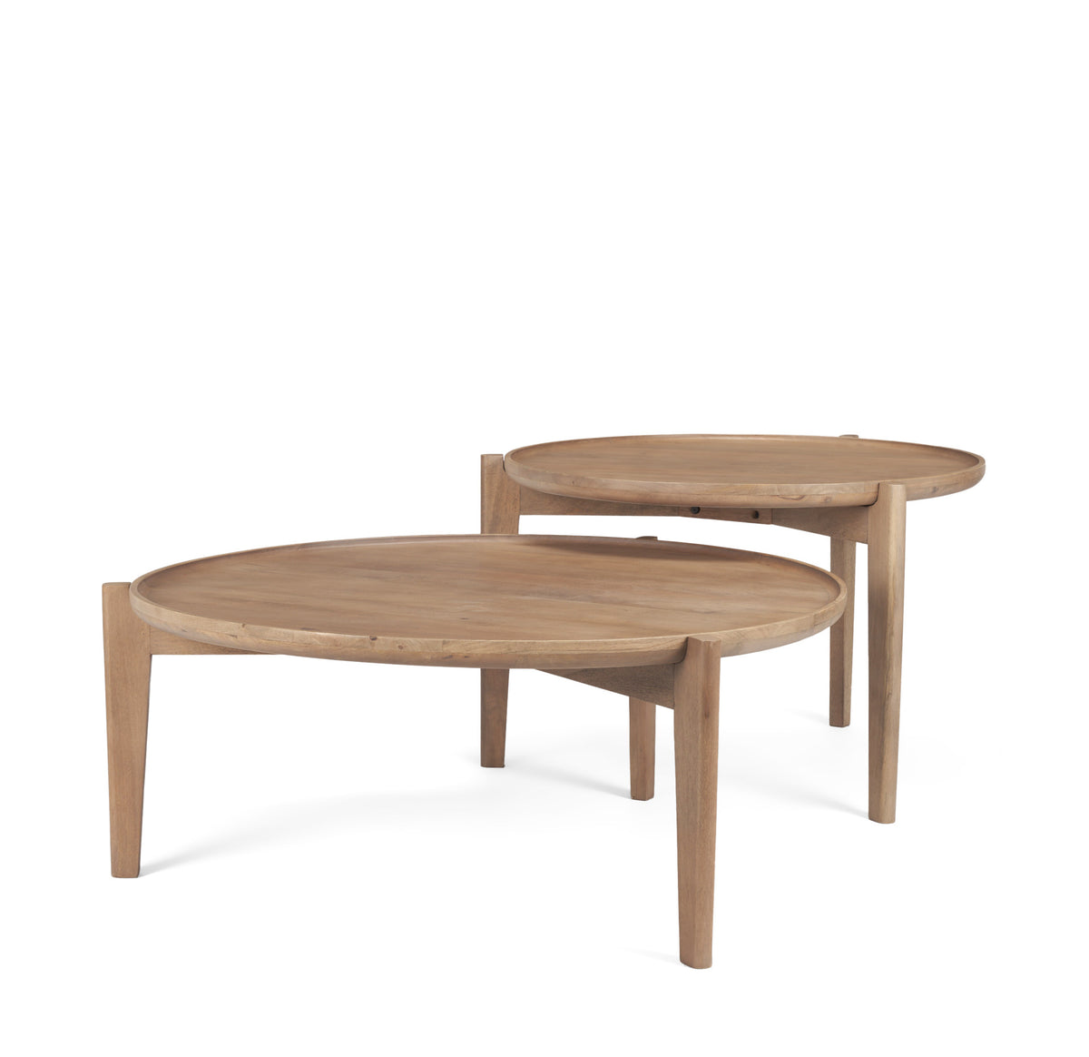 Cleaver (Set of 2) 40" & 31" Round Brown Solid Wood Nesting Coffee Tables-Coffee Tables-DECOROLALA