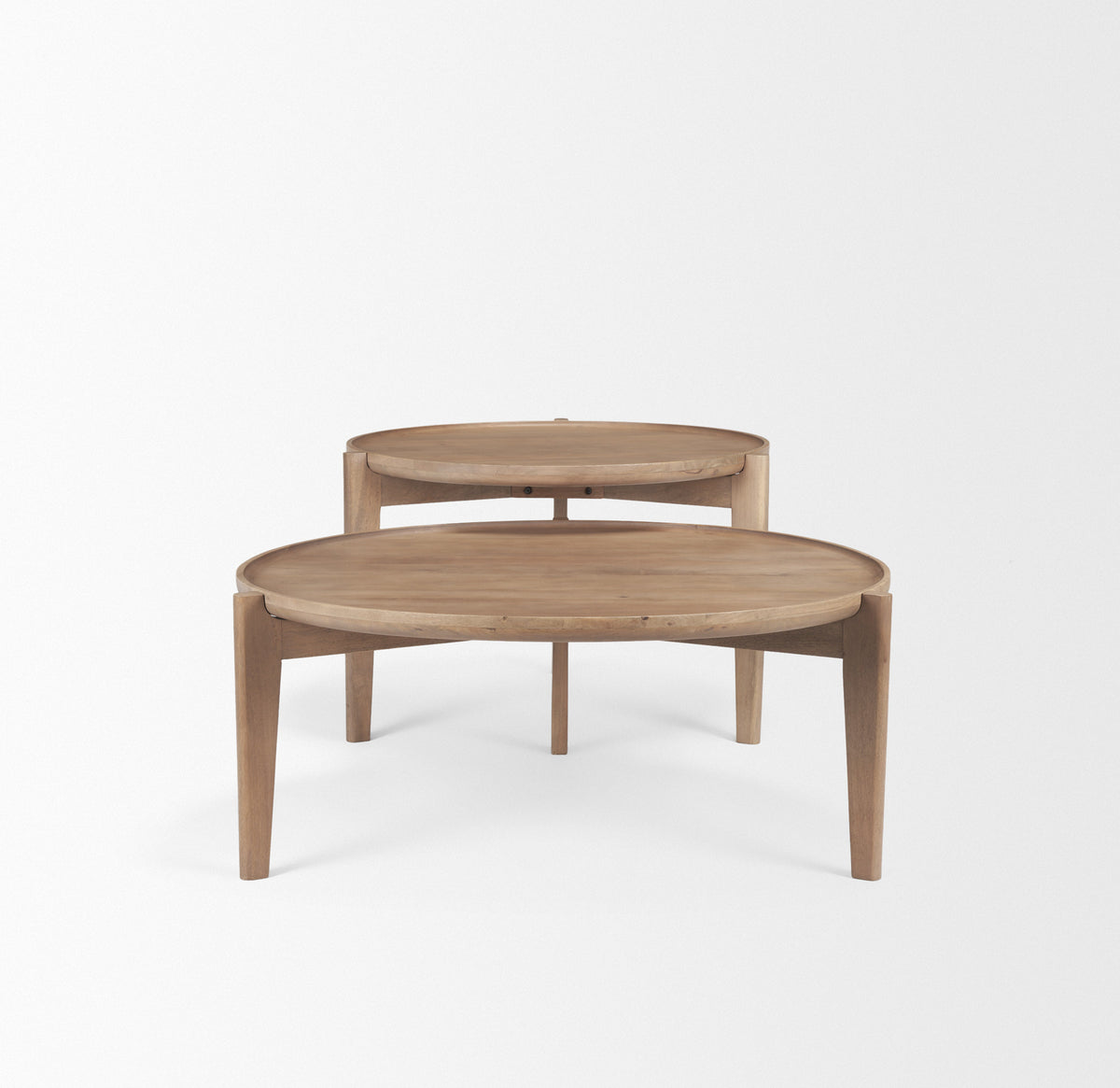 Cleaver (Set of 2) 40" & 31" Round Brown Solid Wood Nesting Coffee Tables-Coffee Tables-DECOROLALA