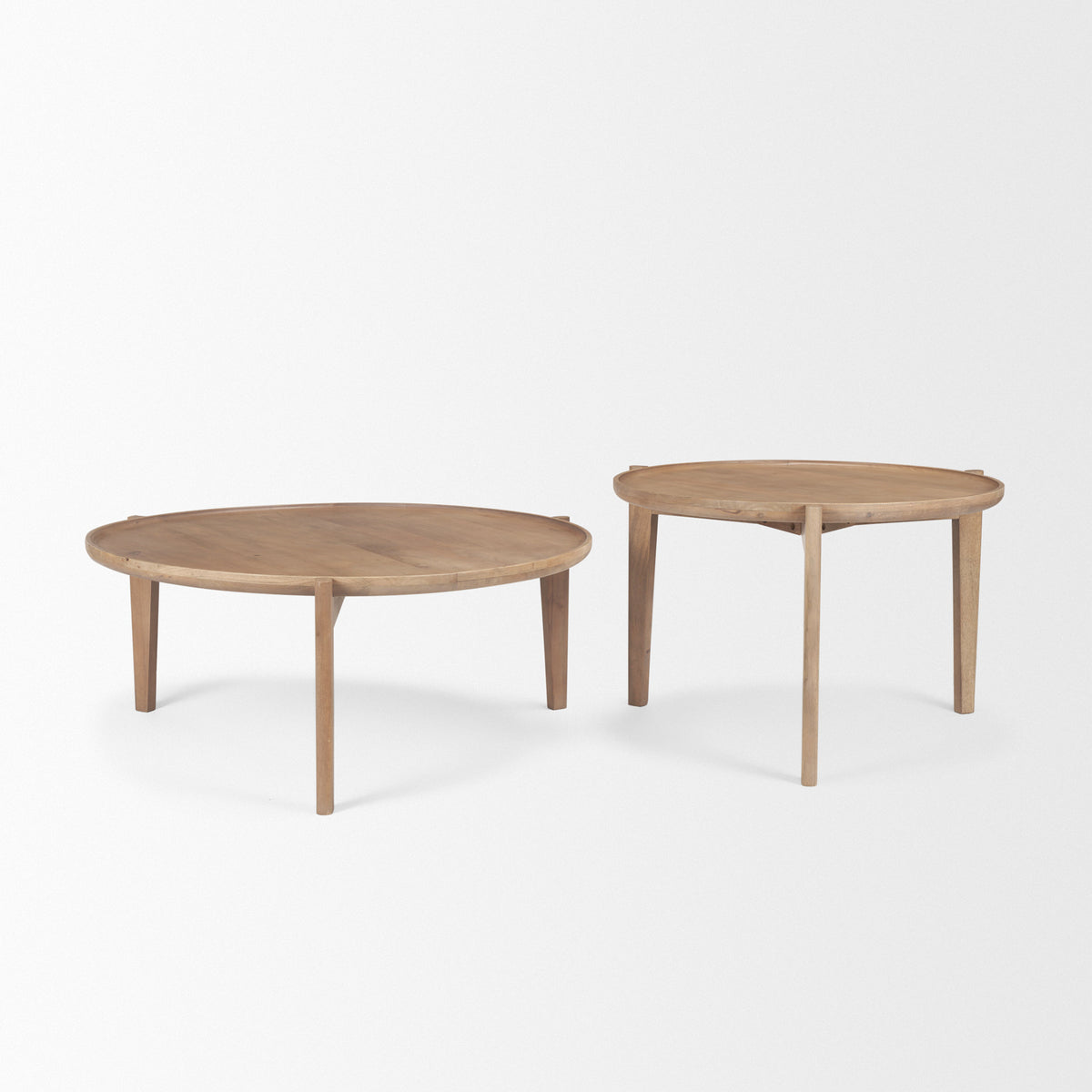 Cleaver (Set of 2) 40" & 31" Round Brown Solid Wood Nesting Coffee Tables-Coffee Tables-DECOROLALA