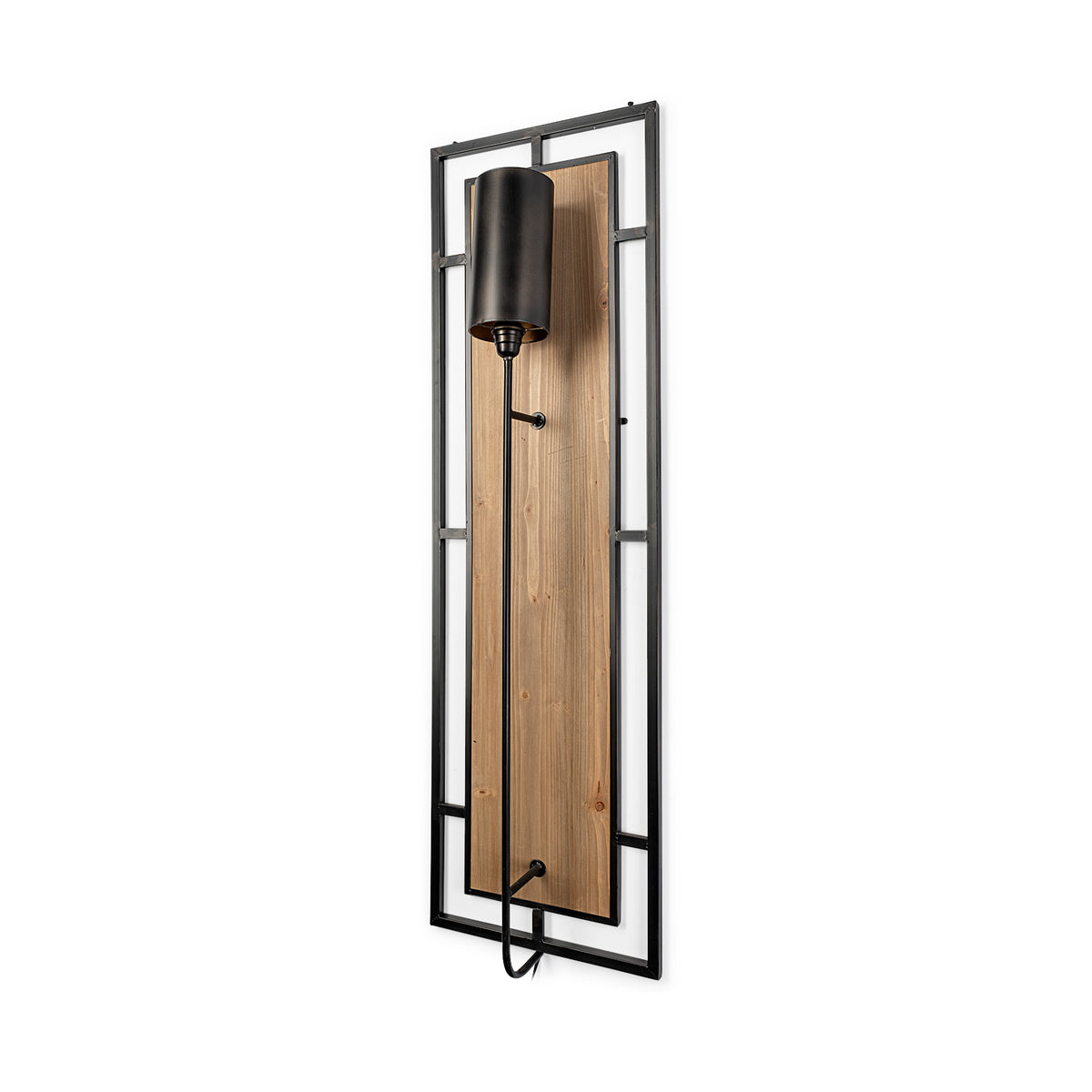 Cleo 16.9x57.1 Black Metal and Wood Rectangular Wall Sconce-Wall Sconces-DECOROLALA