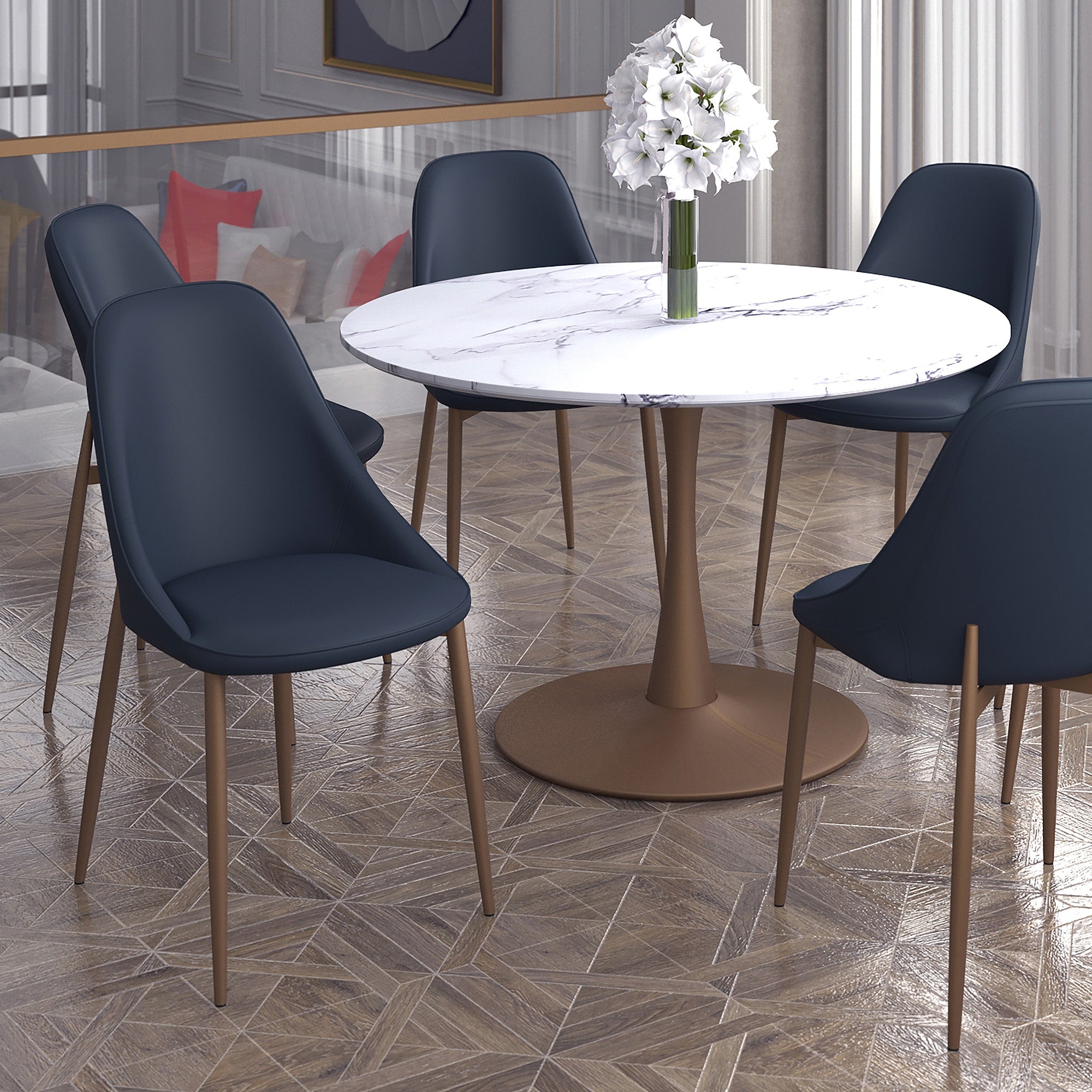 Cleo Side Chair - Black Faux Leather with Gold Legs-DECOROLALA