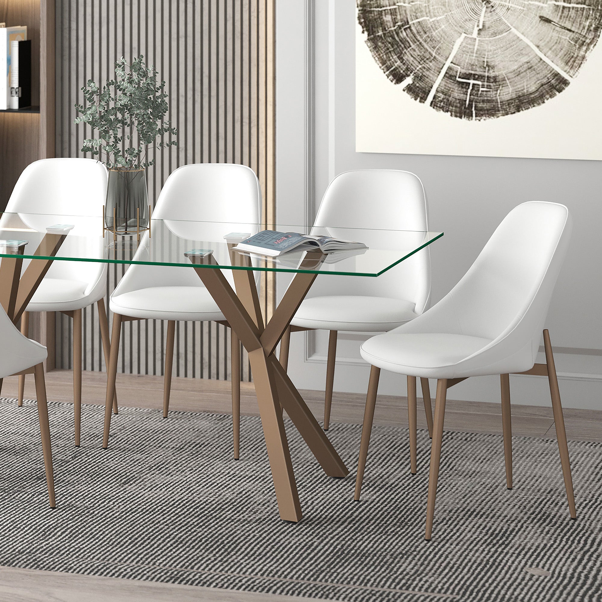 Cleo Side Chair - White Faux Leather with Gold Legs-DECOROLALA