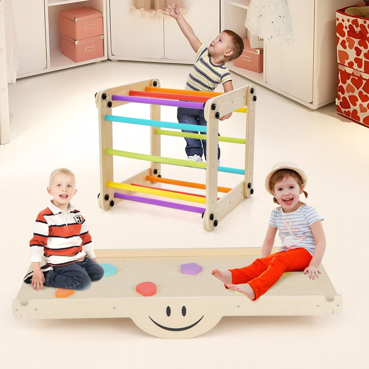 Climbing Triangle Ladder and Ramp Set - Wooden Indoor Jungle Gym