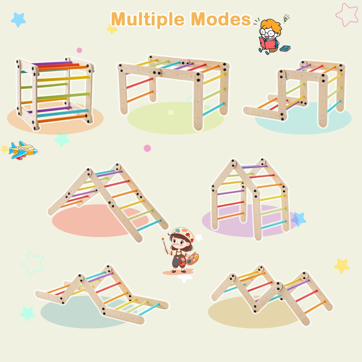 Climbing Triangle Ladder and Ramp Set - Wooden Indoor Jungle Gym