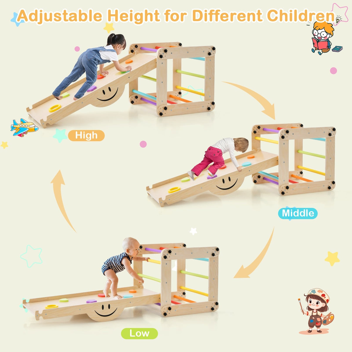Climbing Triangle Ladder and Ramp Set - Wooden Indoor Jungle Gym