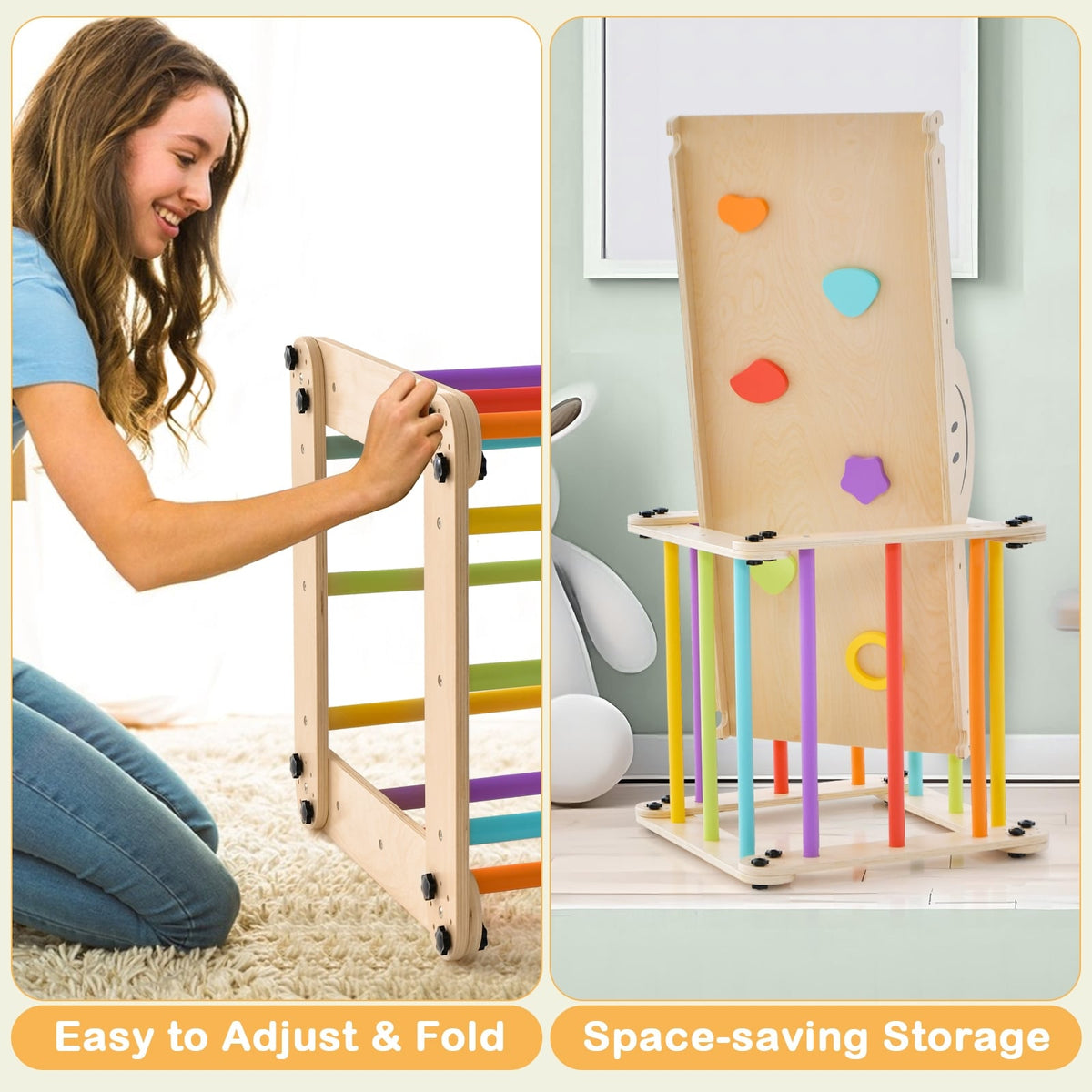 Climbing Triangle Ladder and Ramp Set - Wooden Indoor Jungle Gym