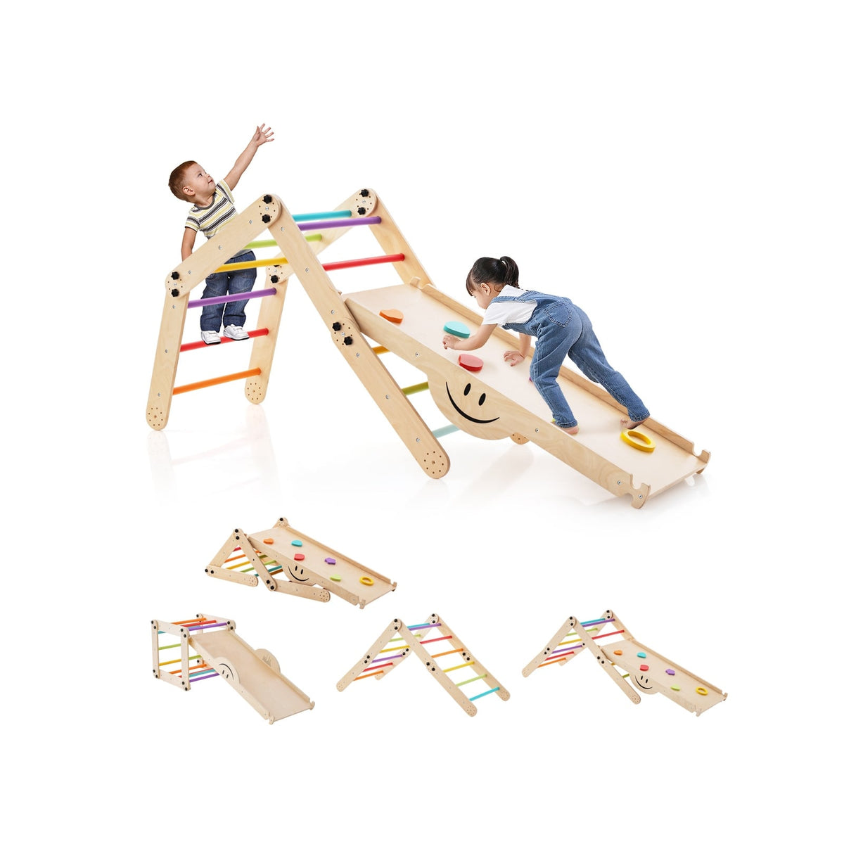 Climbing Triangle Ladder and Ramp Set - Wooden Indoor Jungle Gym