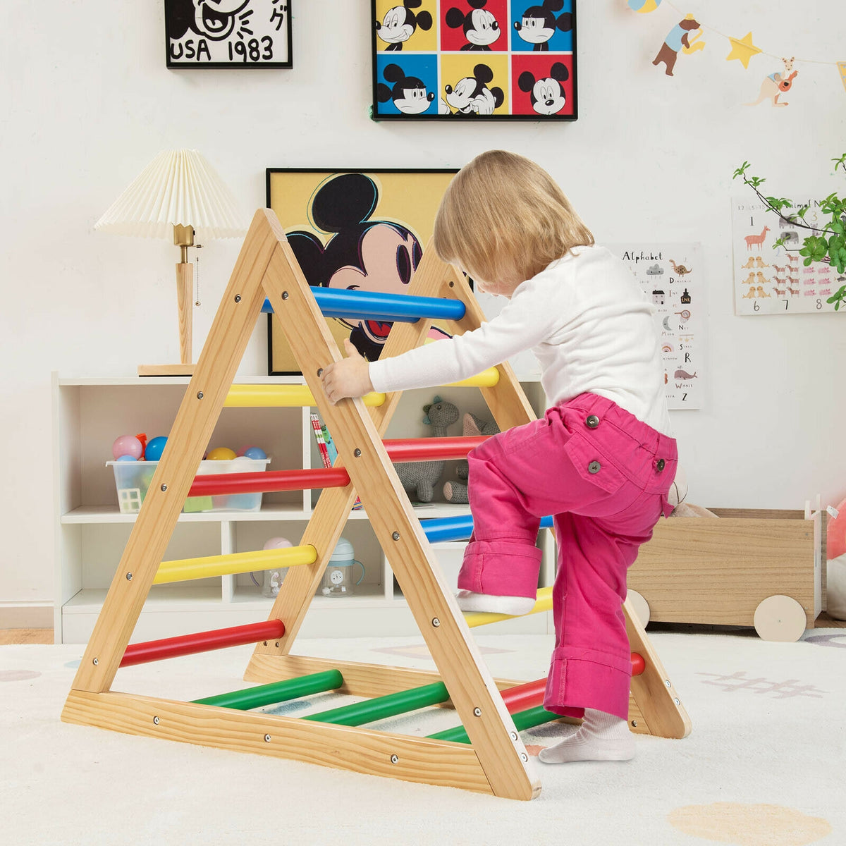 Échelle triangulaire d'escalade pour enfants - bois de pin à 3 niveaux multicolore