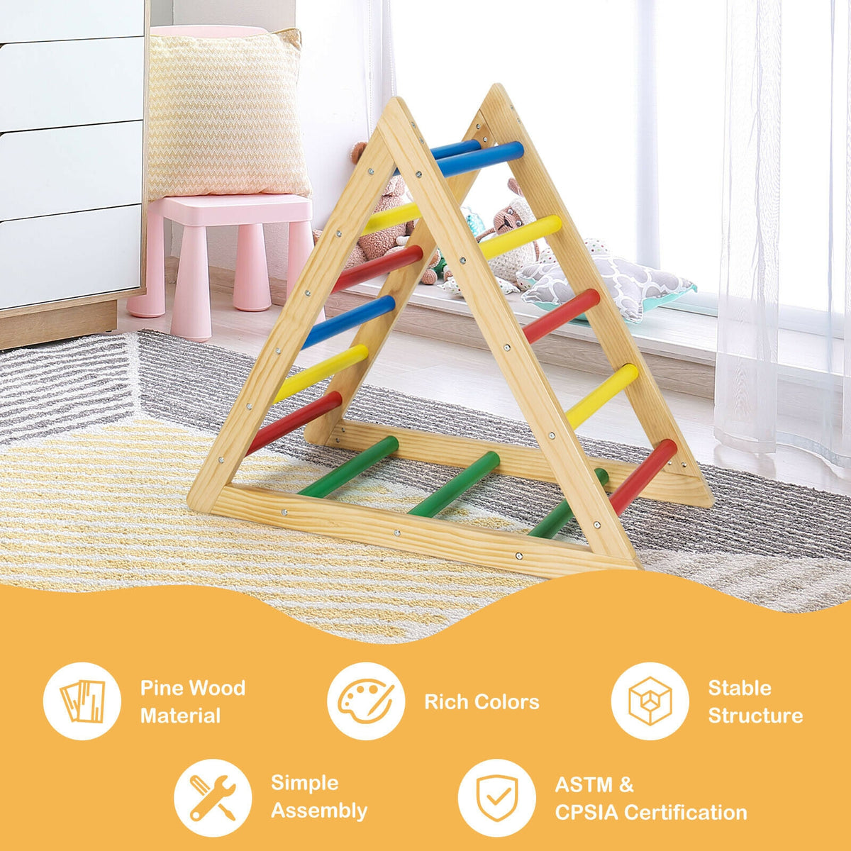 Échelle triangulaire d'escalade pour enfants - bois de pin à 3 niveaux multicolore