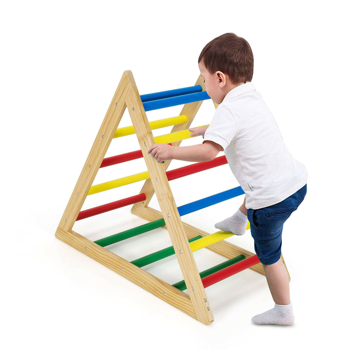 Échelle triangulaire d'escalade pour enfants - bois de pin à 3 niveaux multicolore