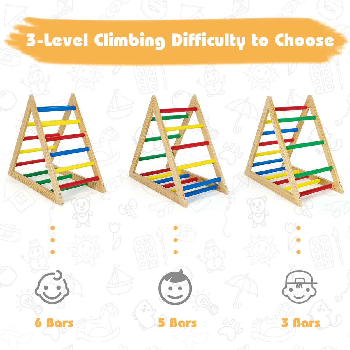 Échelle triangulaire d'escalade pour enfants - bois de pin à 3 niveaux multicolore