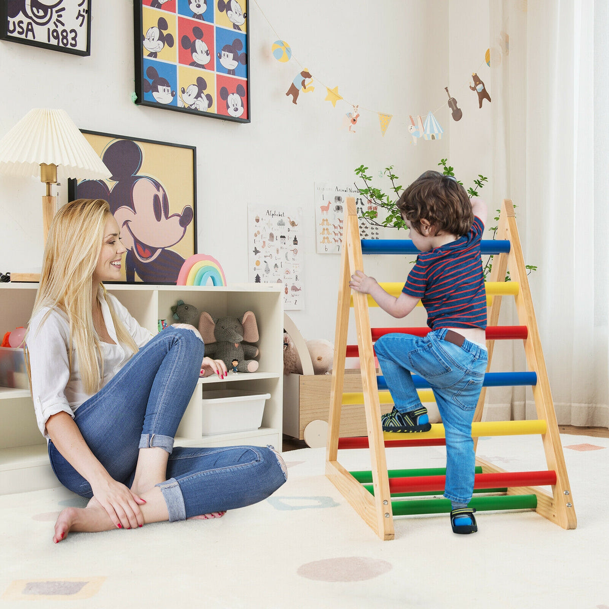 Échelle triangulaire d'escalade pour enfants - bois de pin à 3 niveaux multicolore