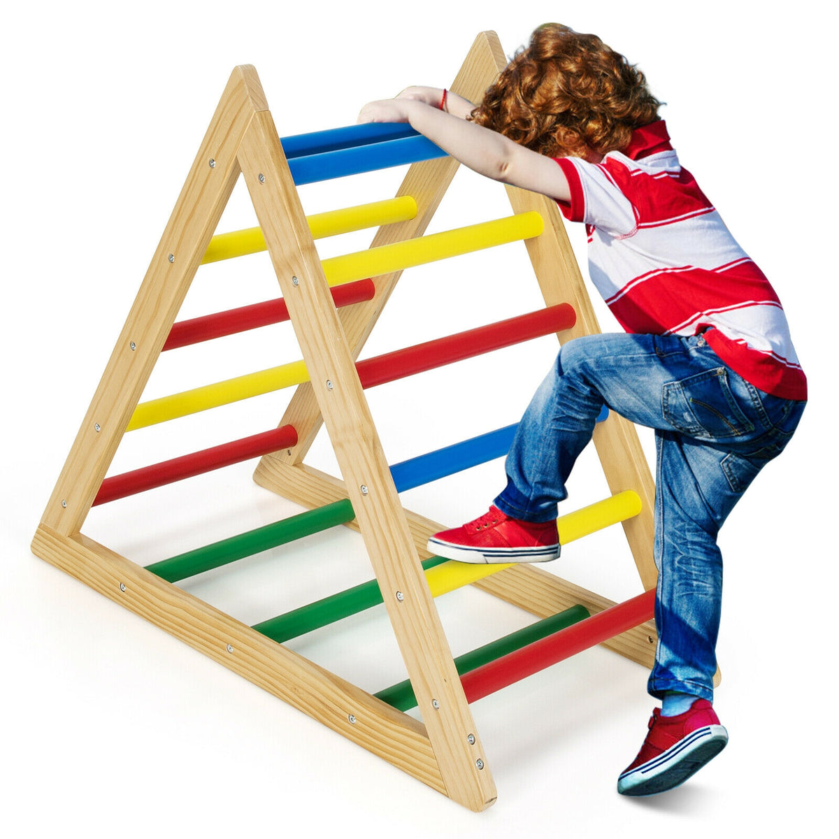Échelle triangulaire d'escalade pour enfants - bois de pin à 3 niveaux multicolore