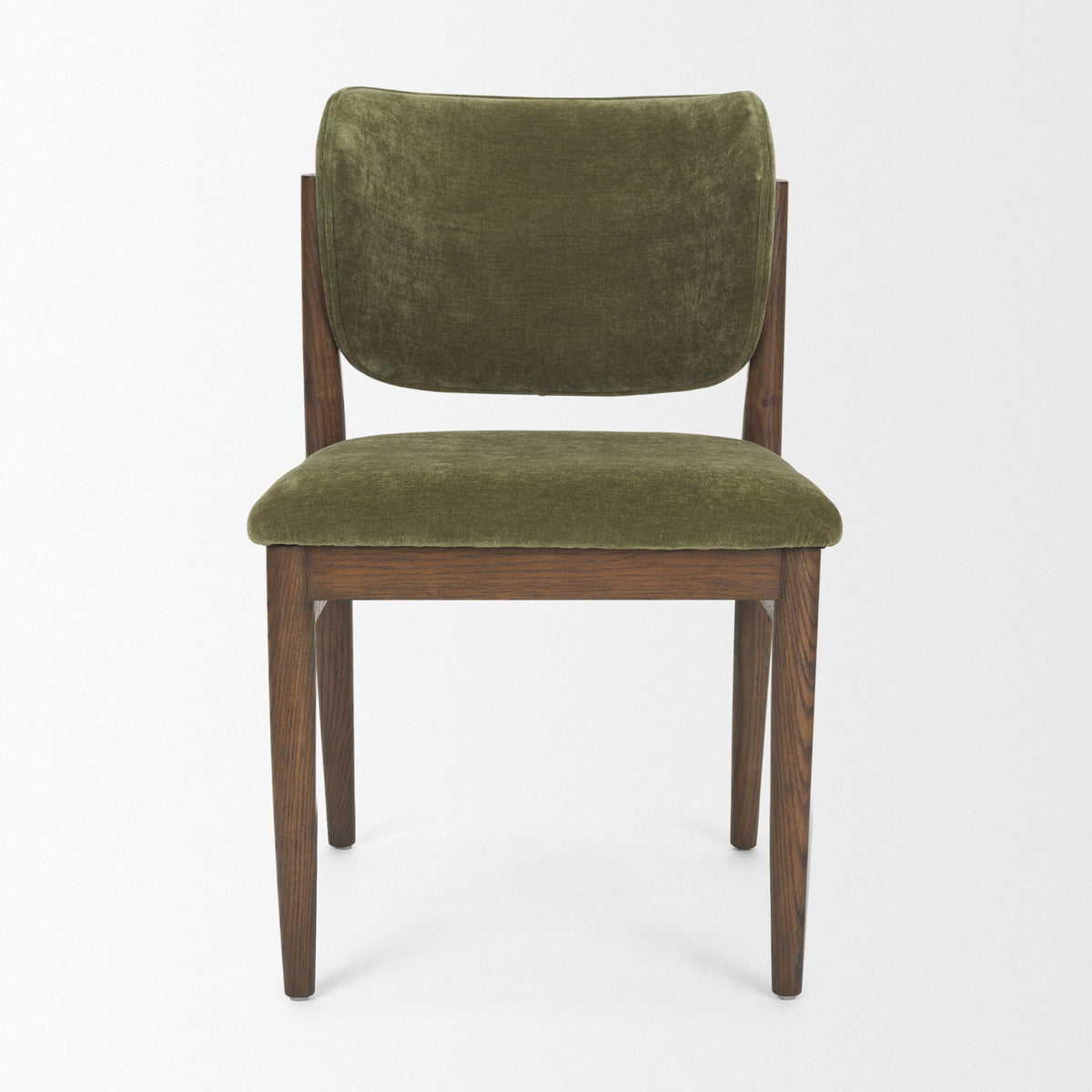 Cline Curved Back Dining Side Chair | Olive Fabric w/ Brown Wood-Dining Chairs-DECOROLALA