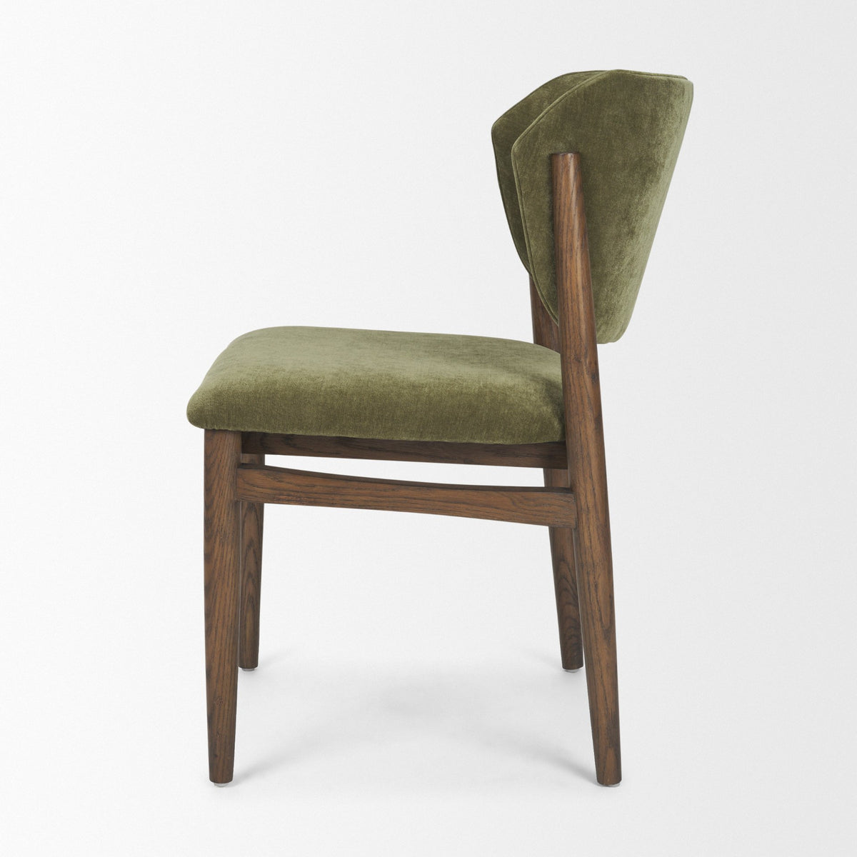 Cline Curved Back Dining Side Chair | Olive Fabric w/ Brown Wood-Dining Chairs-DECOROLALA