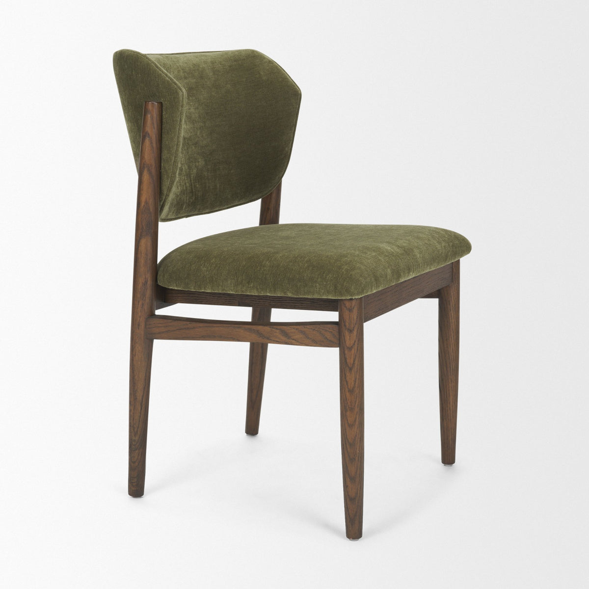 Cline Curved Back Dining Side Chair | Olive Fabric w/ Brown Wood-Dining Chairs-DECOROLALA