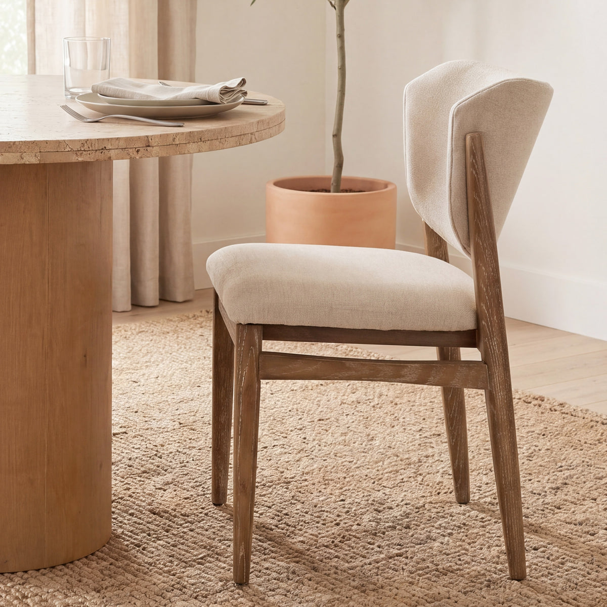 Cline Curved Back Dining Side Chair | Olive Fabric w/ Brown Wood-Dining Chairs-DECOROLALA