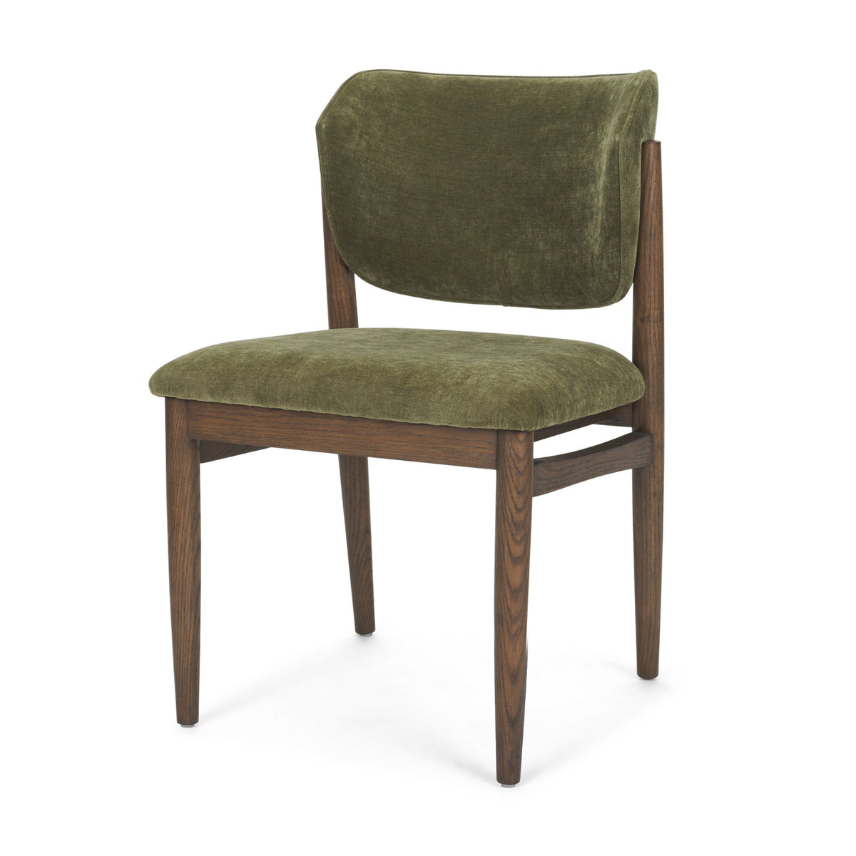Cline Curved Back Dining Side Chair | Olive Fabric w/ Brown Wood-Dining Chairs-DECOROLALA