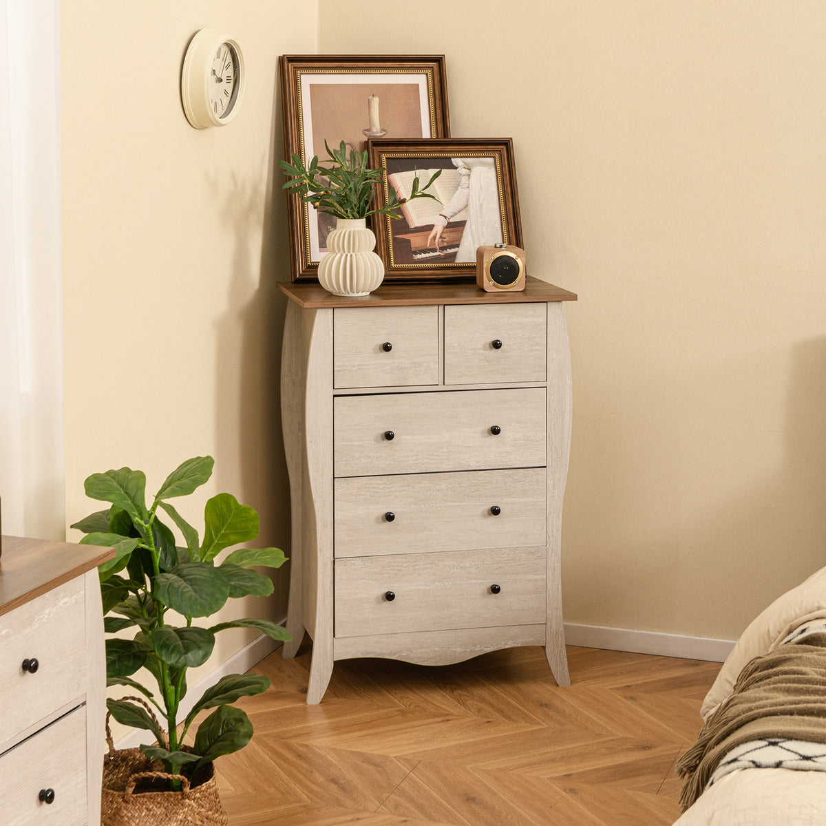 Closet Storage Organizer with 5 Folding Fabric Drawers and Anti-tipping Kit-Gray-Dressers & Chests-DECOROLALA