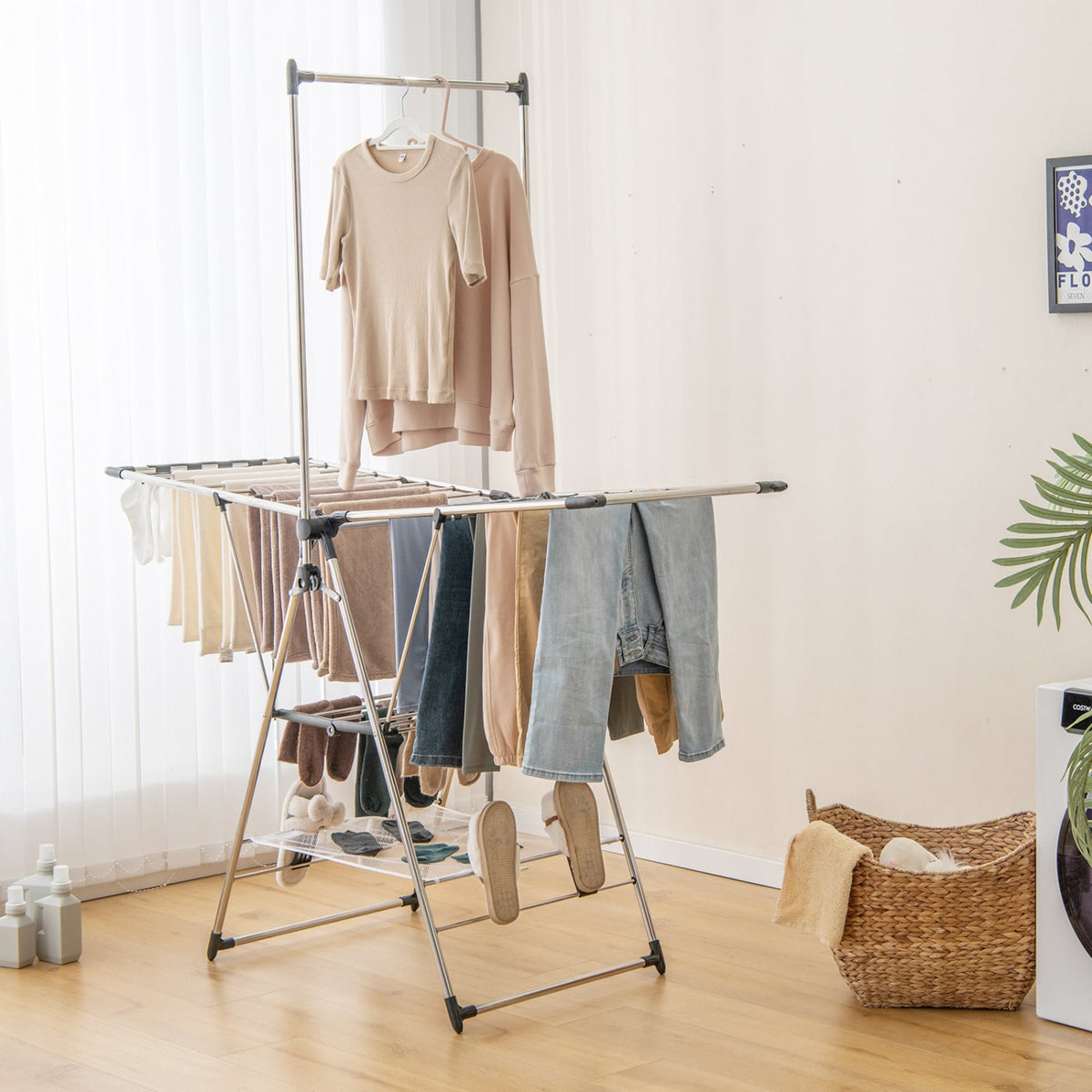 Clothes Drying Rack with 6-Level Adjustable Height-Laundry Drying Racks-DECOROLALA