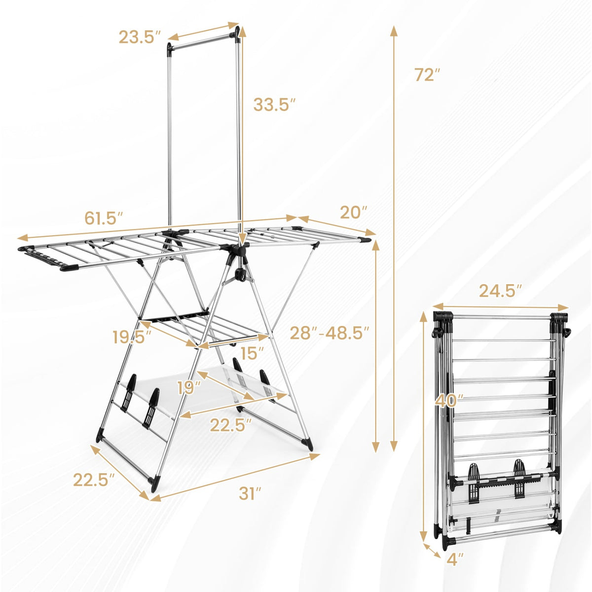 Clothes Drying Rack with 6-Level Adjustable Height-Laundry Drying Racks-DECOROLALA
