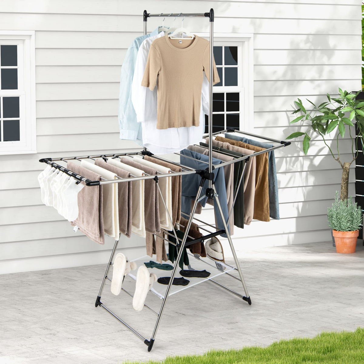 Clothes Drying Rack with 6-Level Adjustable Height-Laundry Drying Racks-DECOROLALA