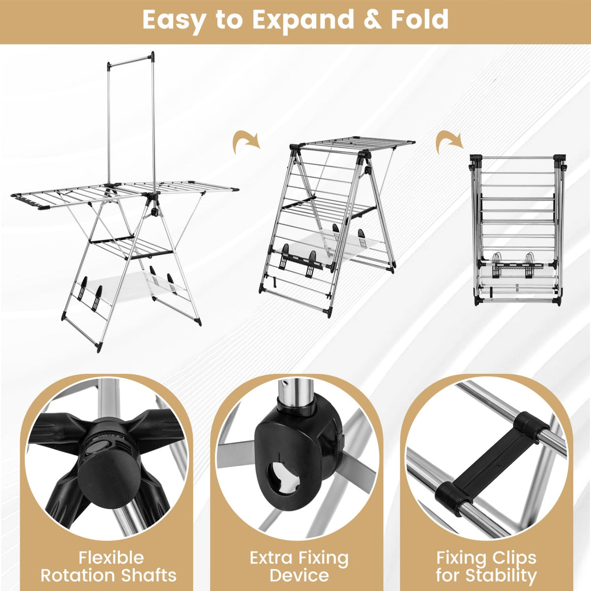 Clothes Drying Rack with 6-Level Adjustable Height-Laundry Drying Racks-DECOROLALA