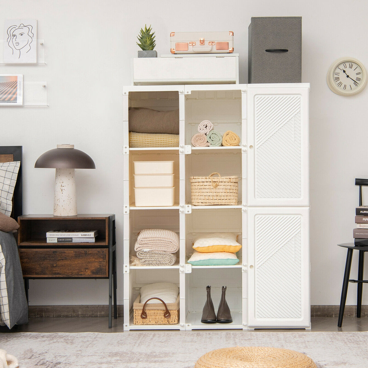 Clothes Foldable Armoire Wardrobe Closet with 12 Cubby Storage-Clothing & Closet Storage-DECOROLALA