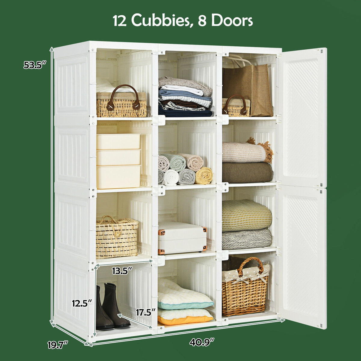 Clothes Foldable Armoire Wardrobe Closet with 12 Cubby Storage-Clothing & Closet Storage-DECOROLALA