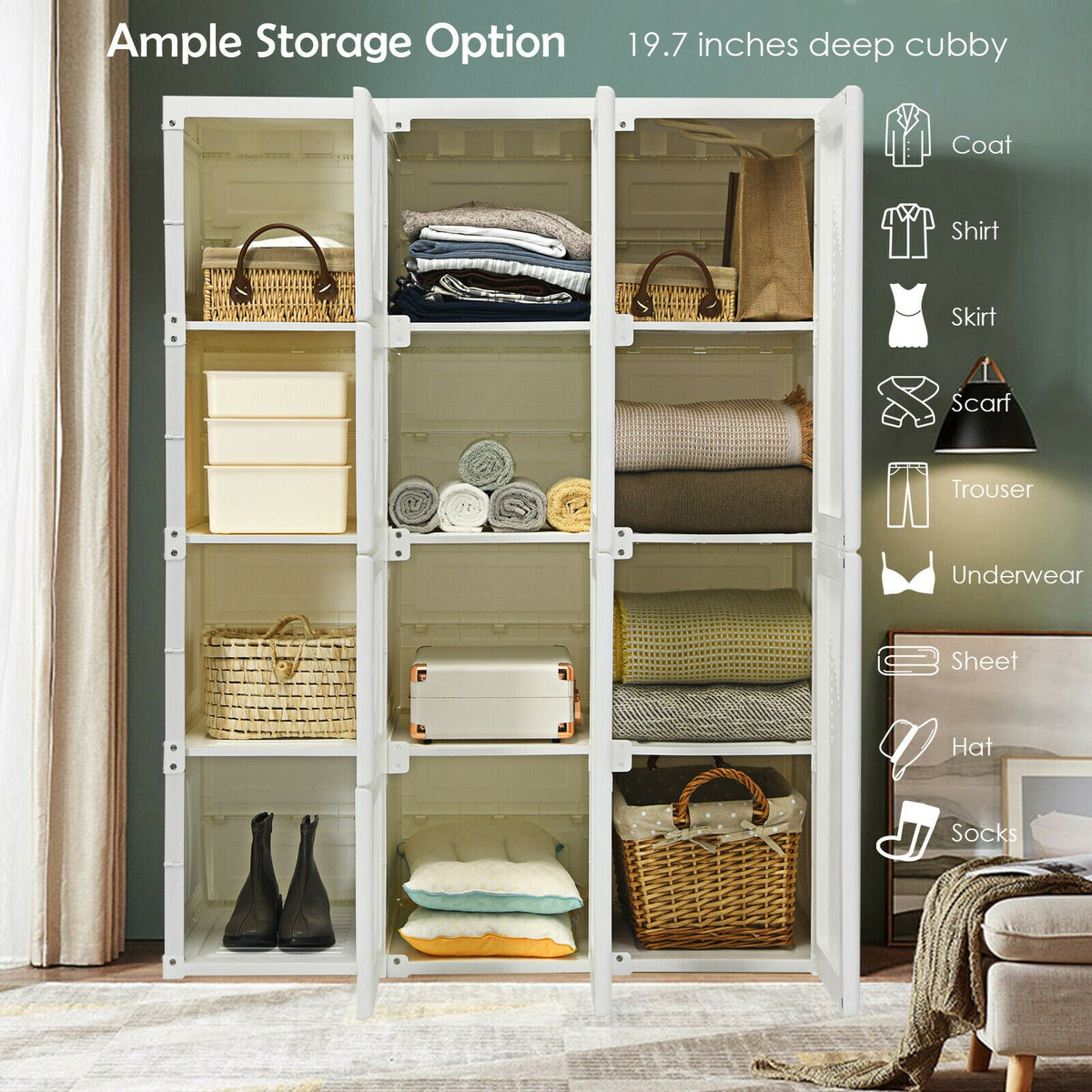 Clothes Foldable Armoire Wardrobe Closet with 12 Cubby Storage-Clothing & Closet Storage-DECOROLALA