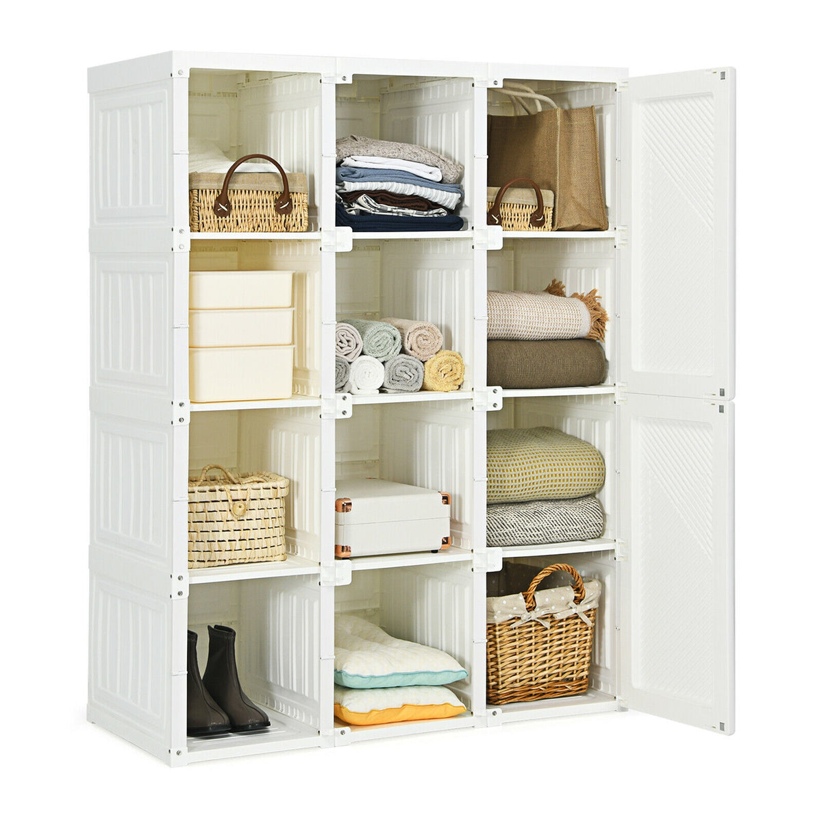 Clothes Foldable Armoire Wardrobe Closet with 12 Cubby Storage-Clothing & Closet Storage-DECOROLALA