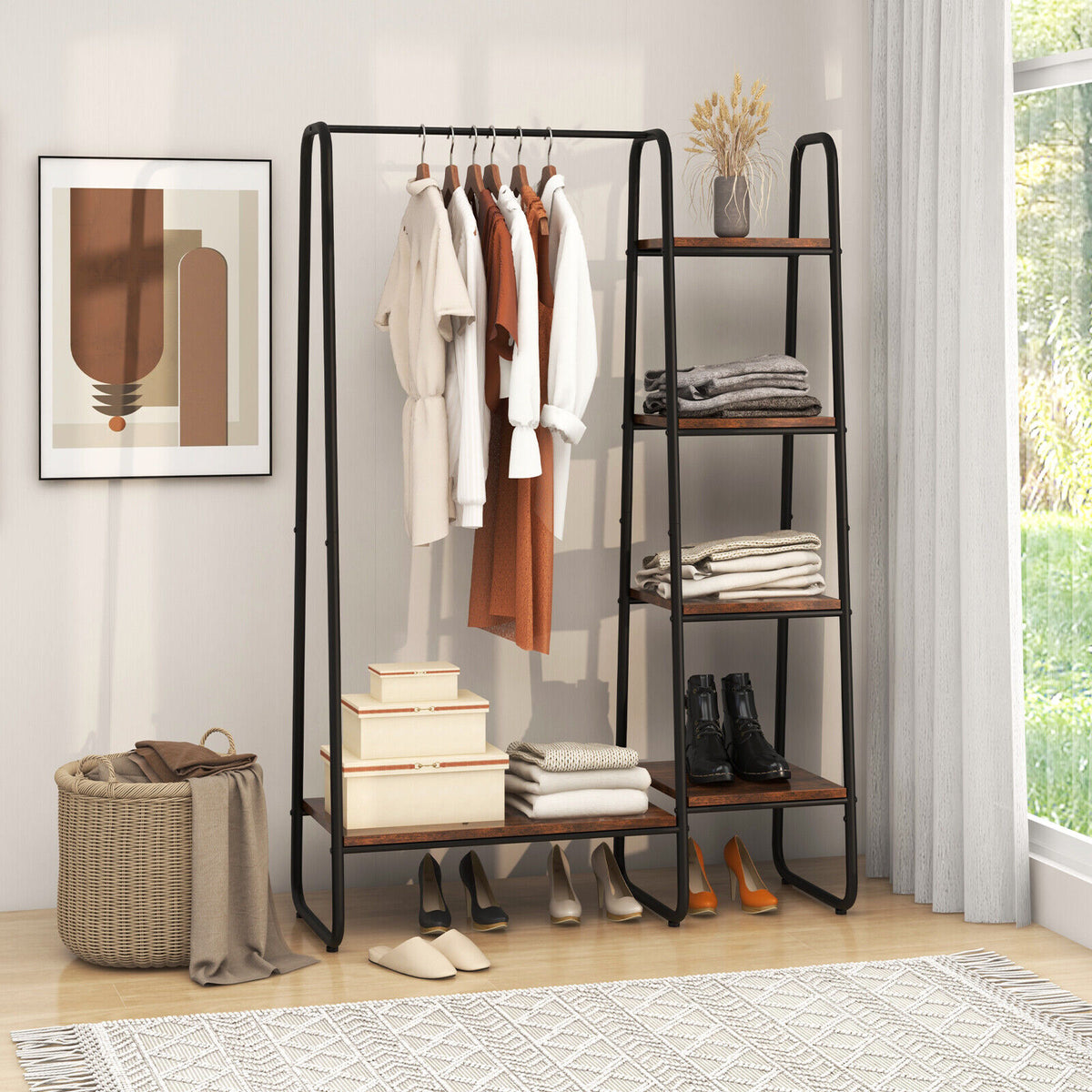 Clothes Rack Free Standing Storage Tower with Metal Frame-Clothing & Closet Storage-DECOROLALA