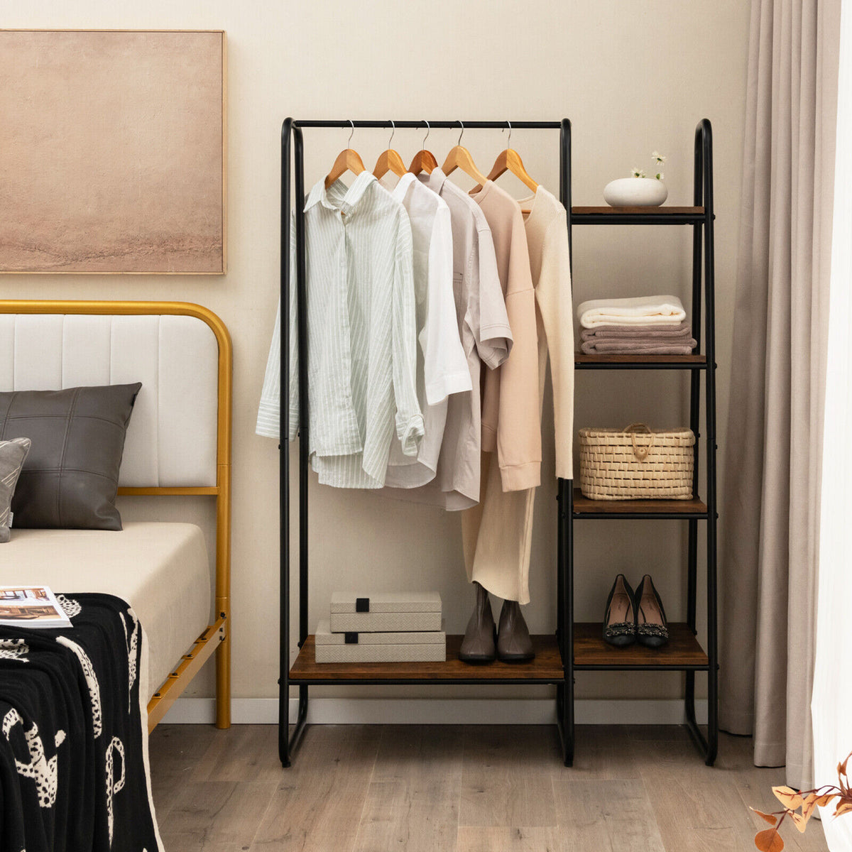 Clothes Rack Free Standing Storage Tower with Metal Frame-Clothing & Closet Storage-DECOROLALA