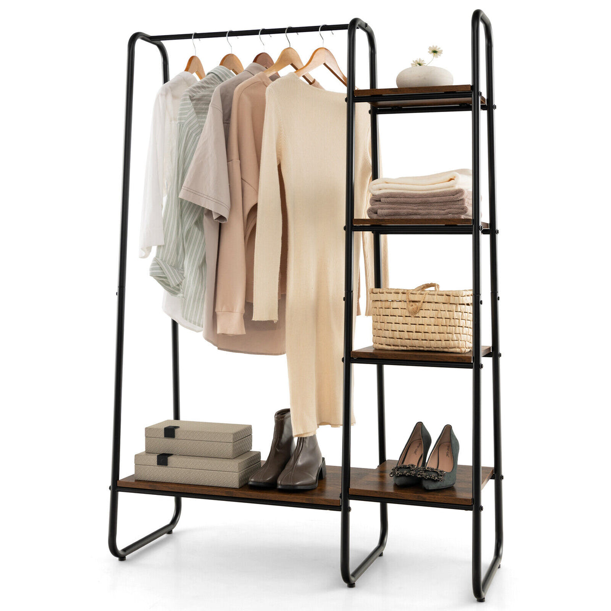 Clothes Rack Free Standing Storage Tower with Metal Frame-Clothing & Closet Storage-DECOROLALA