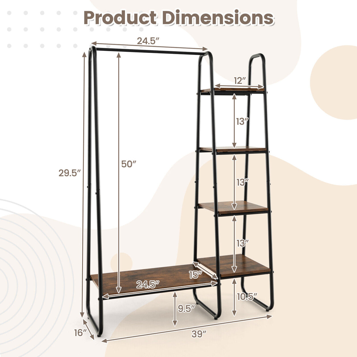 Clothes Rack Free Standing Storage Tower with Metal Frame-Clothing & Closet Storage-DECOROLALA