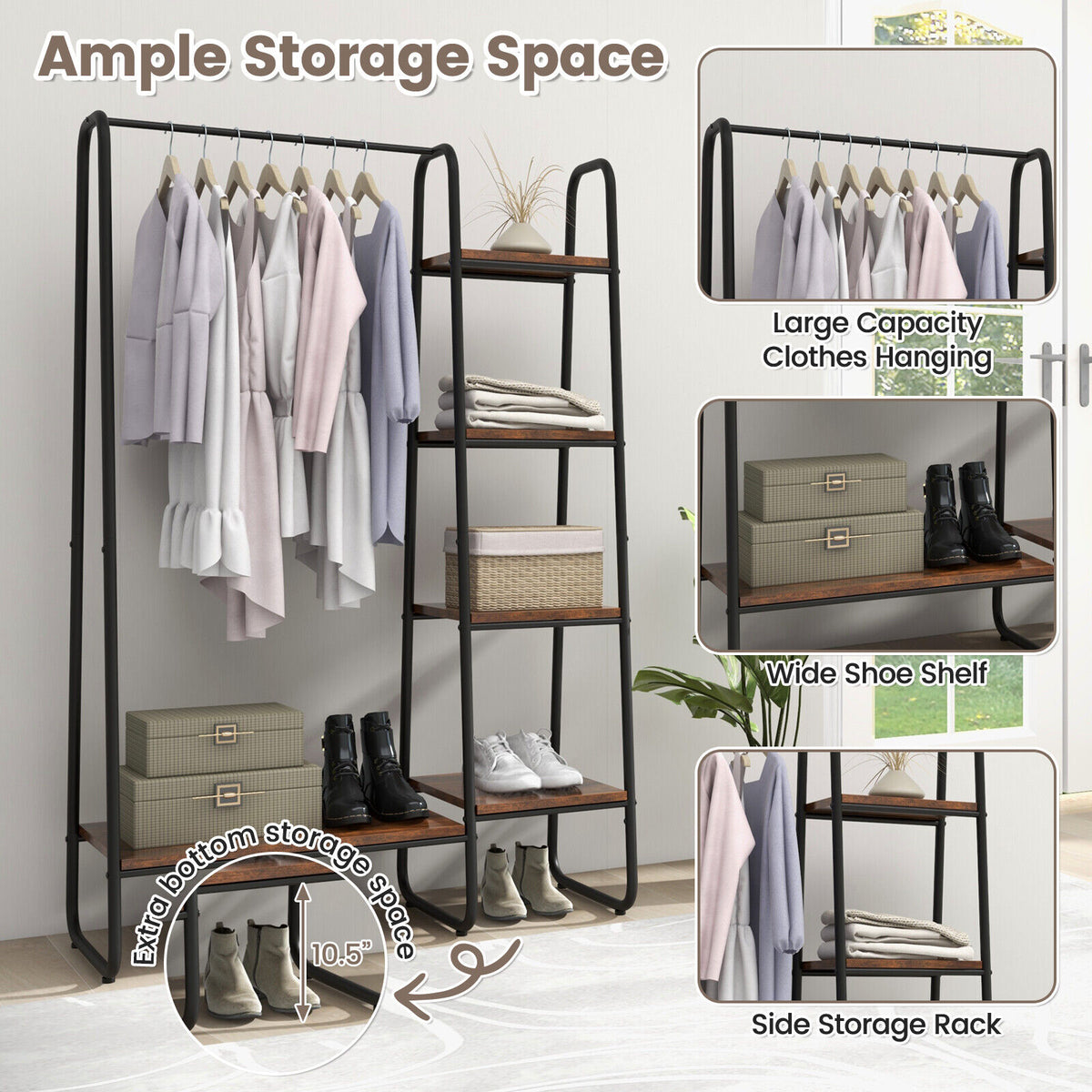 Clothes Rack Free Standing Storage Tower with Metal Frame-Clothing & Closet Storage-DECOROLALA