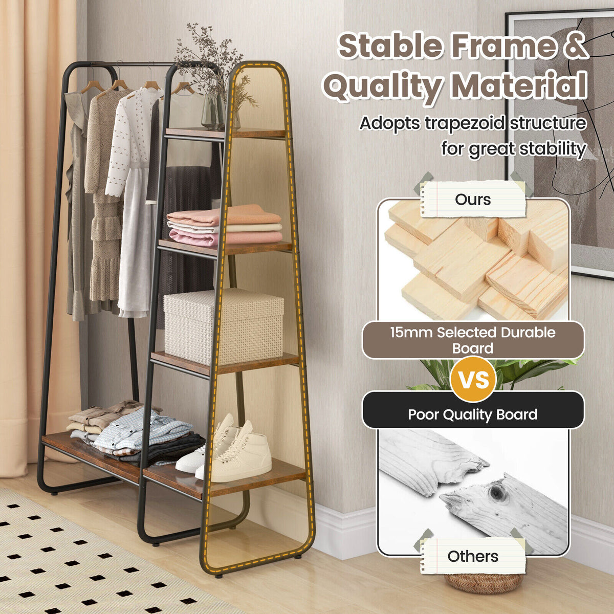 Clothes Rack Free Standing Storage Tower with Metal Frame-Clothing & Closet Storage-DECOROLALA