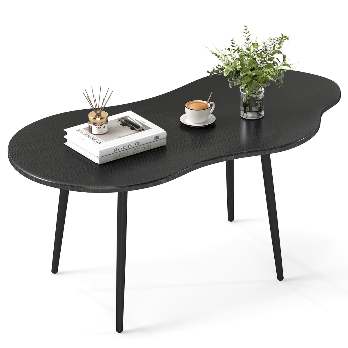 Cloud Shape Coffee Table 39.5 inch Irregular Center Table with Metal Frame-Black-Coffee Tables-DECOROLALA