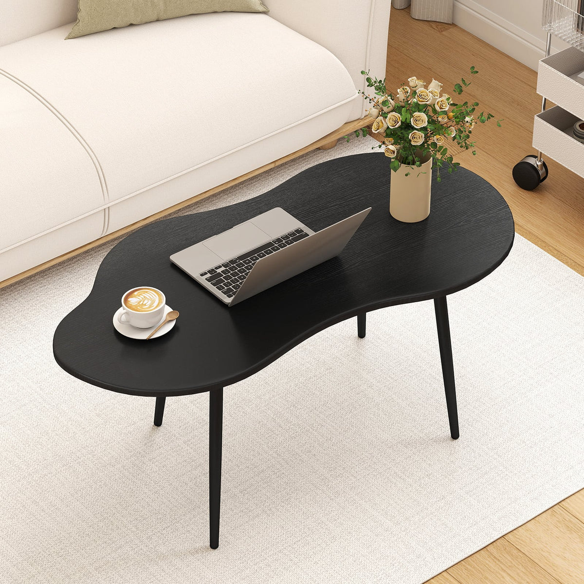 Cloud Shape Coffee Table 39.5 inch Irregular Center Table with Metal Frame-Black-Coffee Tables-DECOROLALA