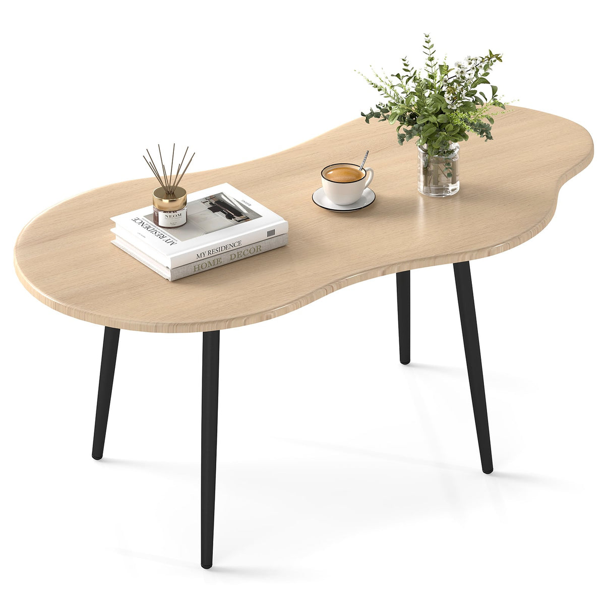 Cloud Shape Coffee Table 39.5 inch Irregular Center Table with Metal Frame-Natural-Coffee Tables-DECOROLALA