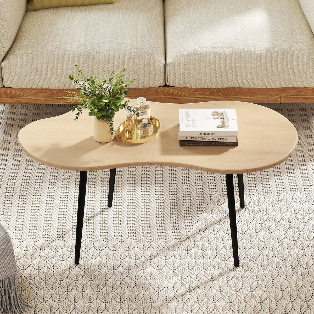 Cloud Shape Coffee Table 39.5 inch Irregular Center Table with Metal Frame-Natural-Coffee Tables-DECOROLALA