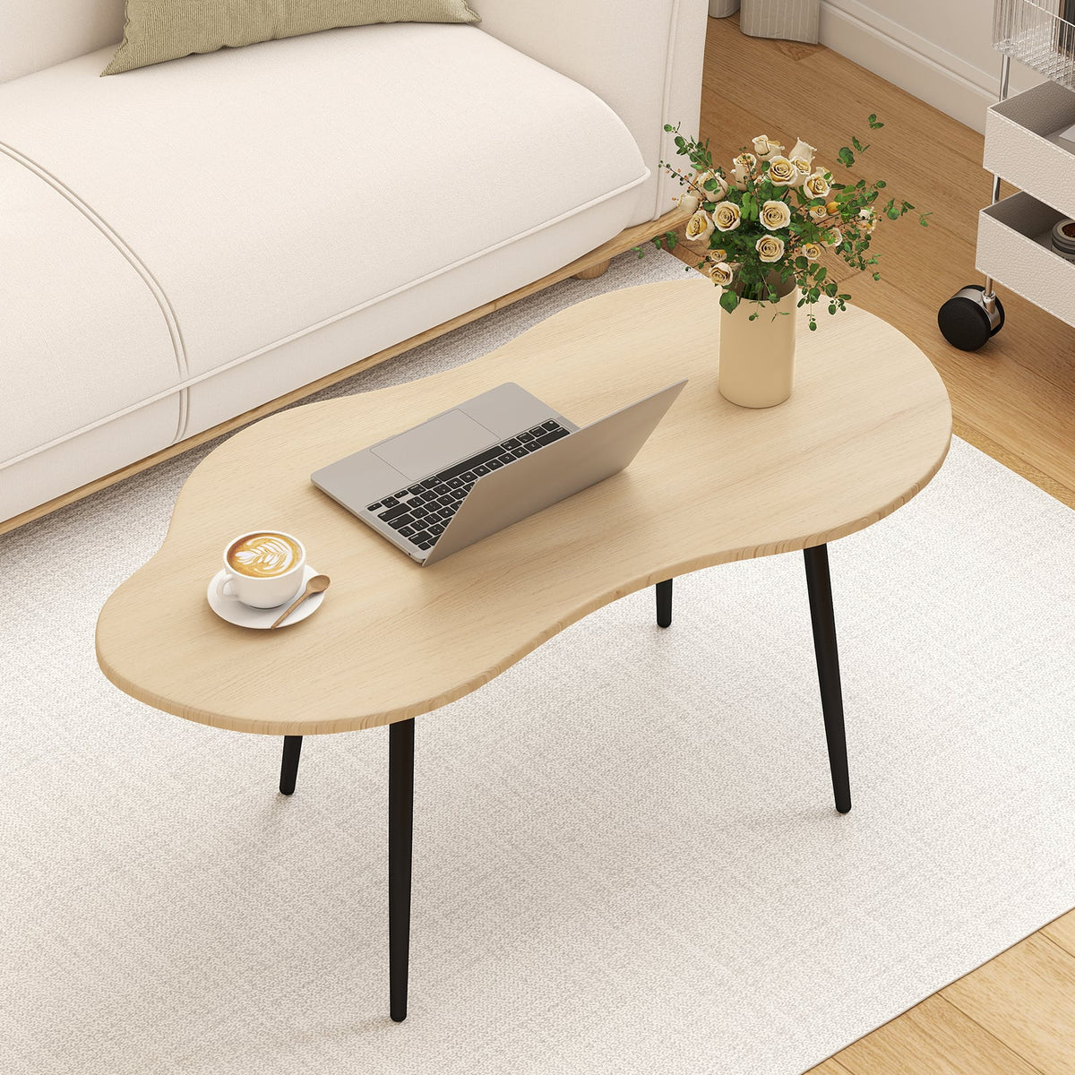 Cloud Shape Coffee Table 39.5 inch Irregular Center Table with Metal Frame-Natural-Coffee Tables-DECOROLALA