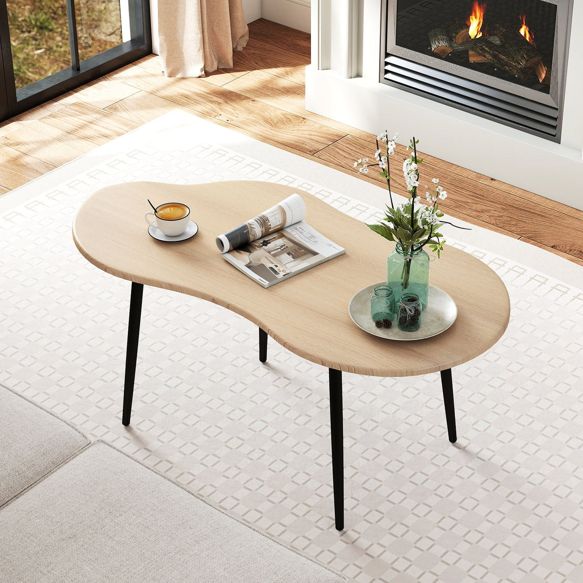 Cloud Shape Coffee Table 39.5 inch Irregular Center Table with Metal Frame-Natural-Coffee Tables-DECOROLALA