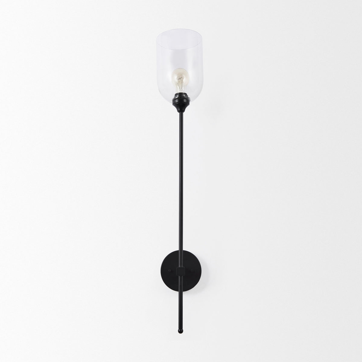 Clyde 6.0L x 8.0W x 37.0H Matte Black W/Glass Round Wall Sconce-Wall Sconces-DECOROLALA