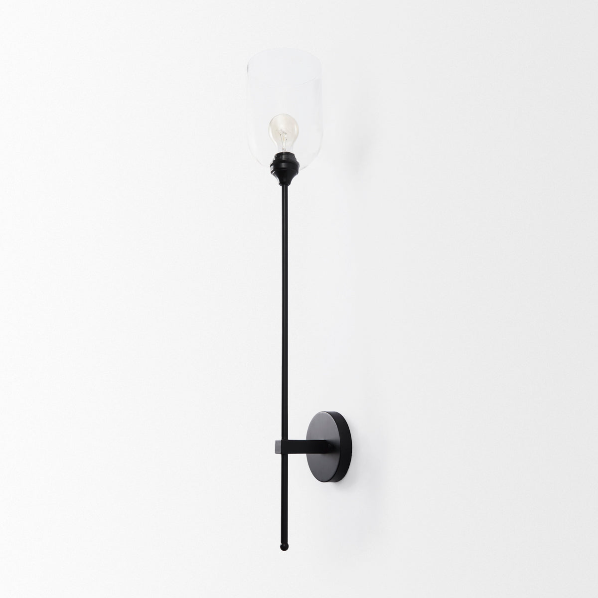 Clyde 6.0L x 8.0W x 37.0H Matte Black W/Glass Round Wall Sconce-Wall Sconces-DECOROLALA