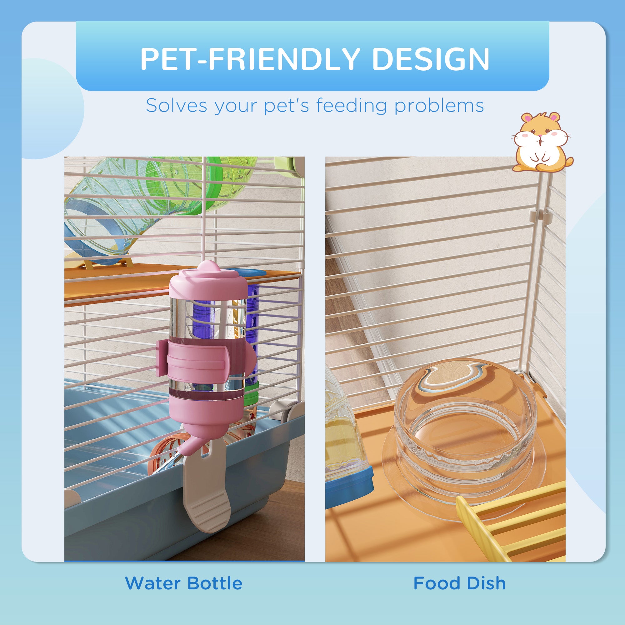 5 Tiers Hamster Cage Portable with Exercise Wheels Play Tube Water Bottle Dishes House Ladder for Gerbils, Light Blue
